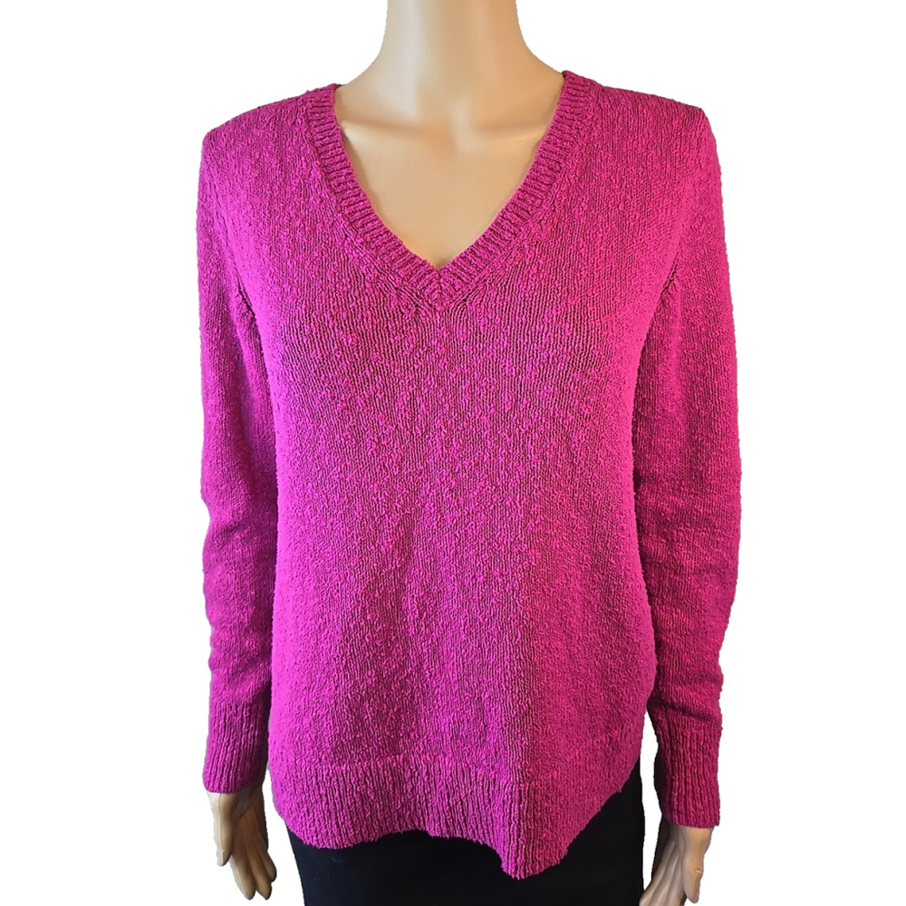 J. Crew Women's Pink Purple V-neck Slub Long Sleeve Sweater Size XXS